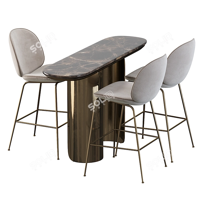 Elegant Gabriel Oval Table & Gubi Beetle Stool 3D model image 4