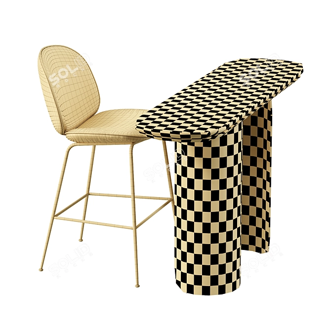 Elegant Gabriel Oval Table & Gubi Beetle Stool 3D model image 5