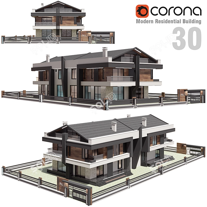 Modern Residential Building 3D Model 3D model image 1