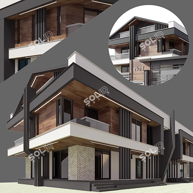 Modern Residential Building 3D Model 3D model image 3