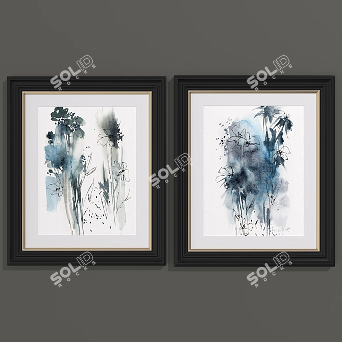 Modern Blue Abstract Art Set 3D model image 1