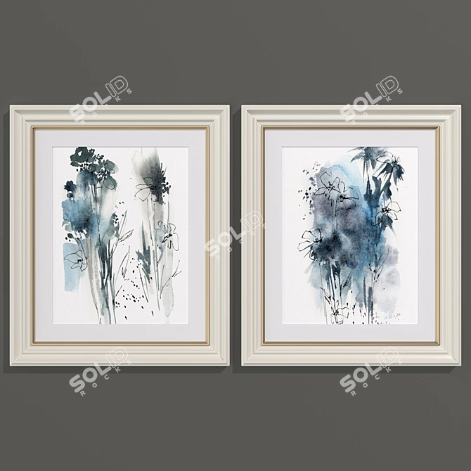 Modern Blue Abstract Art Set 3D model image 2