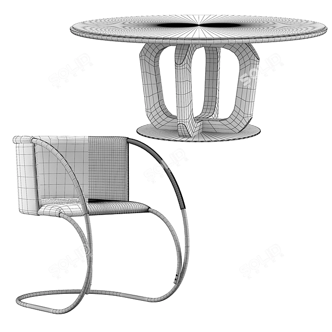 Scandinavian Leather Dining Set 3D model image 5