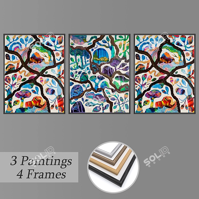 3-Piece Wall Paintings Set with Multiple Frame Options 3D model image 1