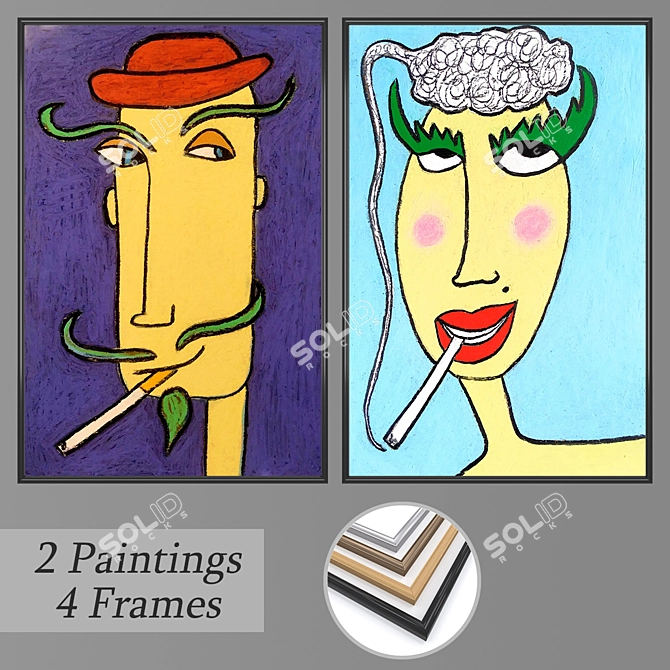 Artful Frames: Set of 2 Paintings & 4 Frame Options 3D model image 1