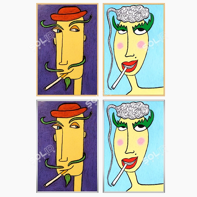 Artful Frames: Set of 2 Paintings & 4 Frame Options 3D model image 3