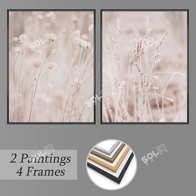 Modern Art Set: 2 Paintings & 4 Frame Options 3D model image 1