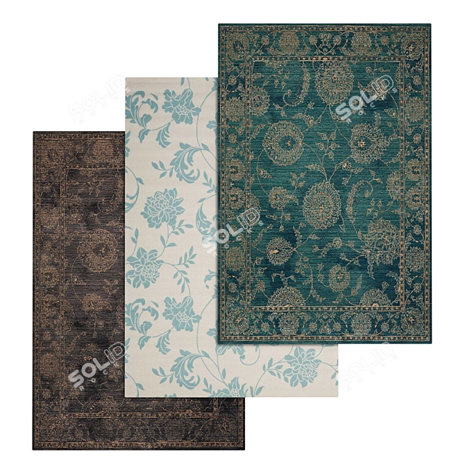 Versatile 3-Carpet Set: High-Quality Textures 3D model image 1