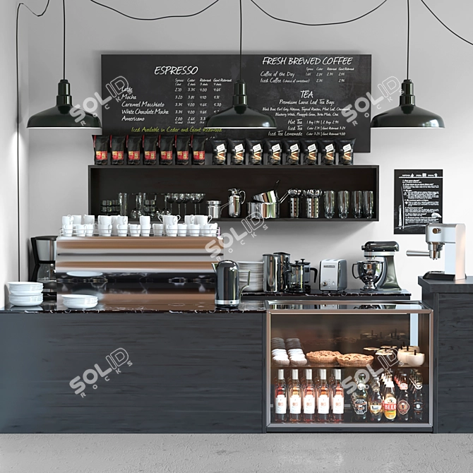 Minimalist Cafe Set: Coffee, Beans, Rack, Maker, Machine 3D model image 1