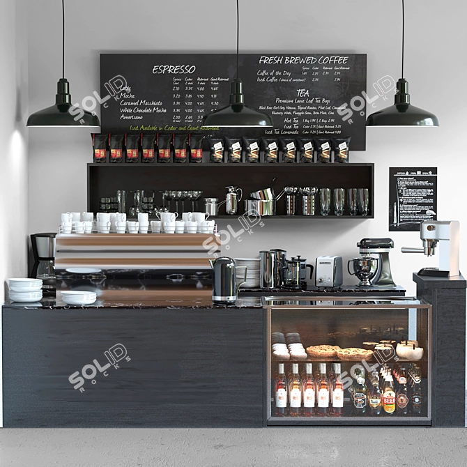 Minimalist Cafe Set: Coffee, Beans, Rack, Maker, Machine 3D model image 3