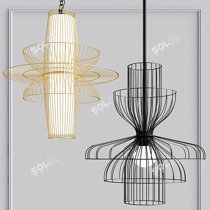 Sleek Metal Pendant Lights 3D model image 1