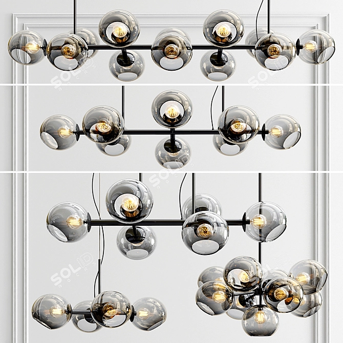 Stylish Staggered Glass Chandeliers 3D model image 1