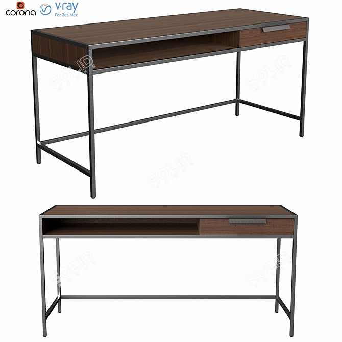 Greystone Writing Desk: Sleek and Spacious 3D model image 4