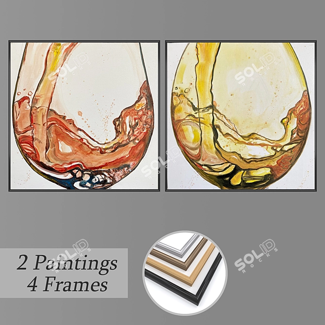 Artistic Set No. 1538: 2 Paintings & 4 Frame Options 3D model image 1