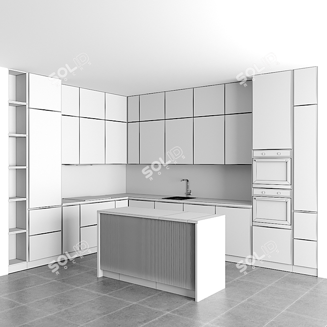 Modern Modular Kitchen: 3D Model with Vray and Corona for 3ds Max 3D model image 3