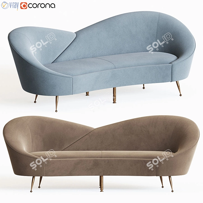 Elegant Gray Curved Wing Sofa 3D model image 1