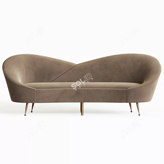 Elegant Gray Curved Wing Sofa 3D model image 2