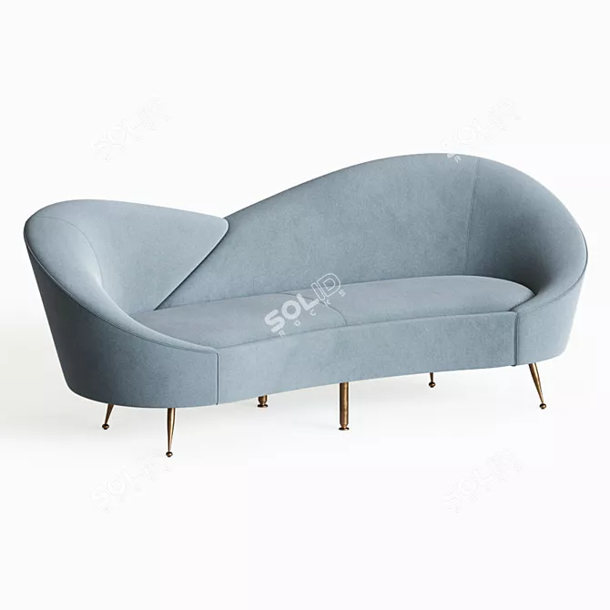 Elegant Gray Curved Wing Sofa 3D model image 3