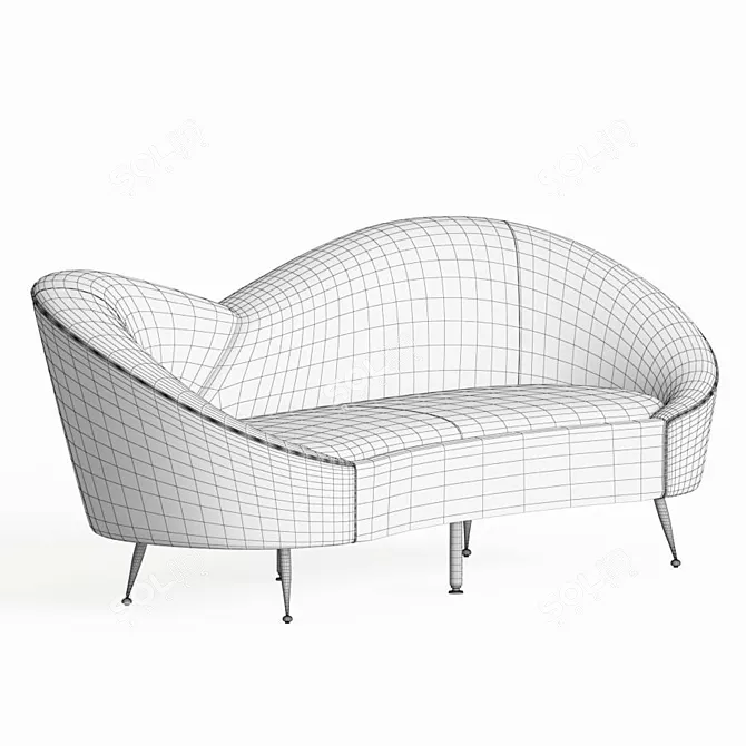 Elegant Gray Curved Wing Sofa 3D model image 4