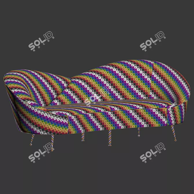 Elegant Gray Curved Wing Sofa 3D model image 5