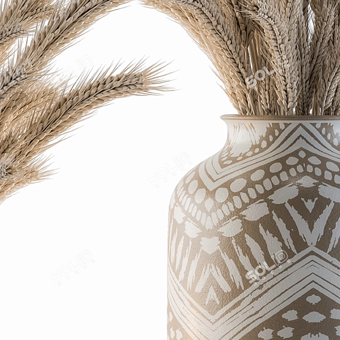 Hand-drawn Wheat Vase: Dried Plants 3D model image 3