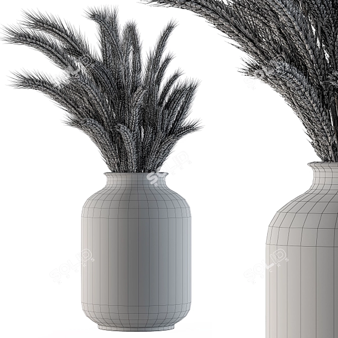 Hand-drawn Wheat Vase: Dried Plants 3D model image 4