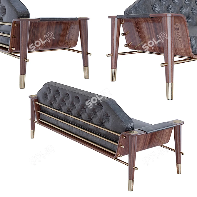 Modern Dark Walnut Sofa: Curtis 3D model image 2