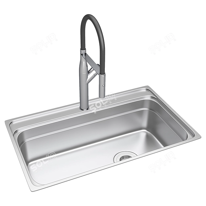 Modern Sink & Lux Faucet Set 3D model image 2
