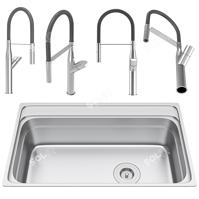 Modern Sink & Lux Faucet Set 3D model image 3