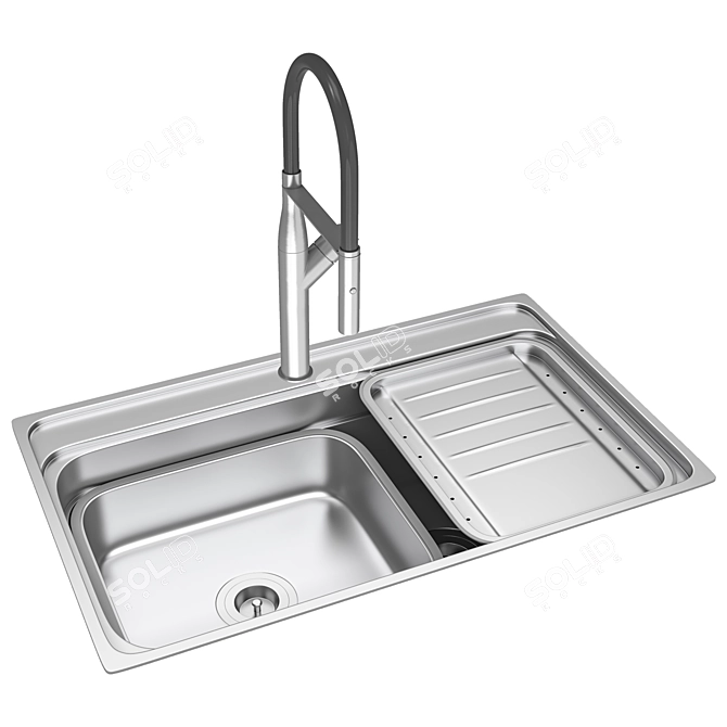 Modern Sink & Lux Faucet Set 3D model image 4