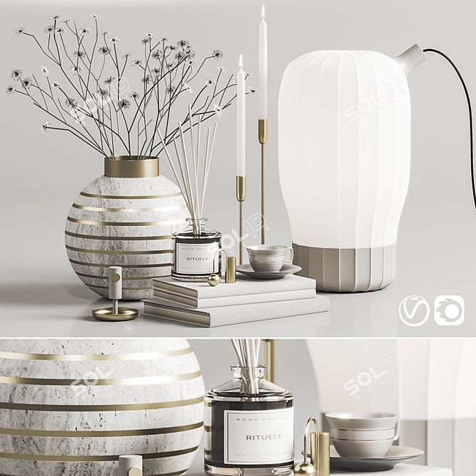 Modern Decor Set - Vase, Lamp, Cup, Candle, Books 3D model image 6