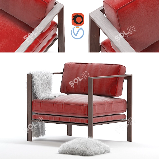 Modern Fabric & Wood Armchair - 4 Colors 3D model image 3