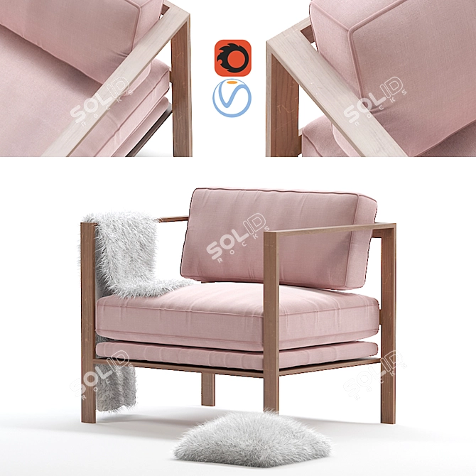 Modern Fabric & Wood Armchair - 4 Colors 3D model image 4
