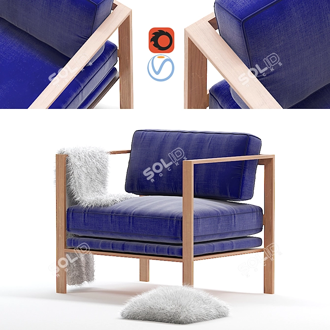 Modern Fabric & Wood Armchair - 4 Colors 3D model image 5