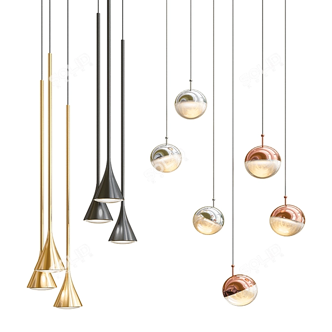 Modern Pendant Light Set - Four Hanging Lights 3D model image 4