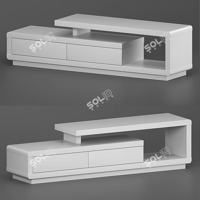 Glossy White TV Cabinet with One-Touch Drawers 3D model image 1