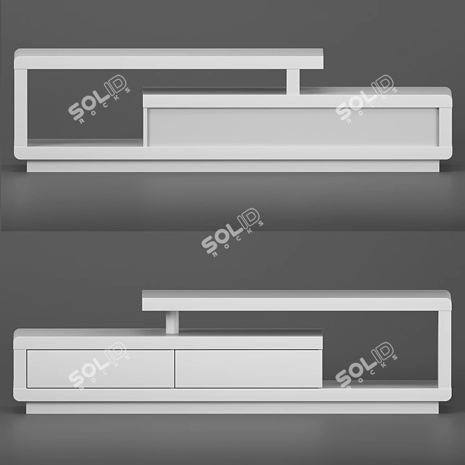 Glossy White TV Cabinet with One-Touch Drawers 3D model image 2
