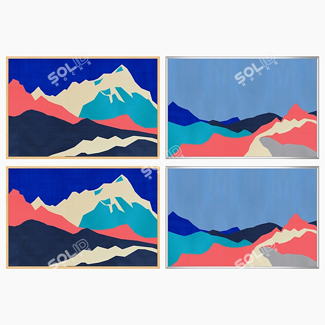 Modern Art Set: 2 Paintings & 4 Frame Styles 3D model image 3