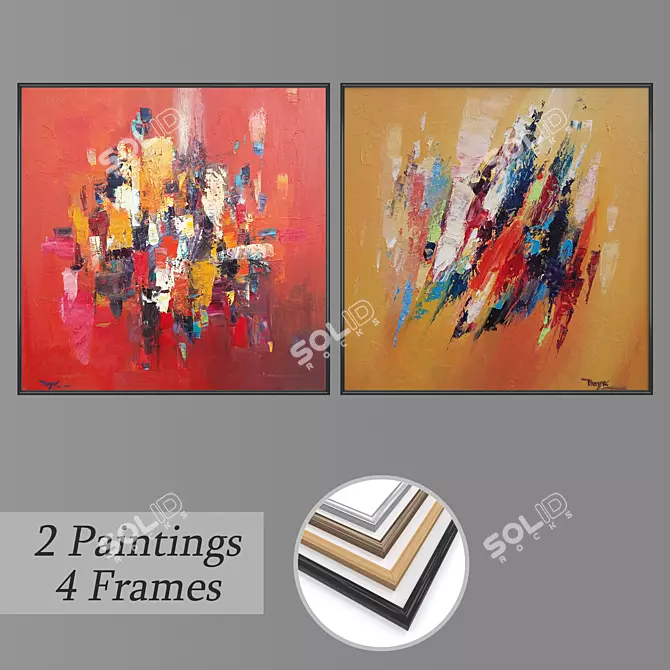 Elegant Wall Paintings Set 3D model image 1