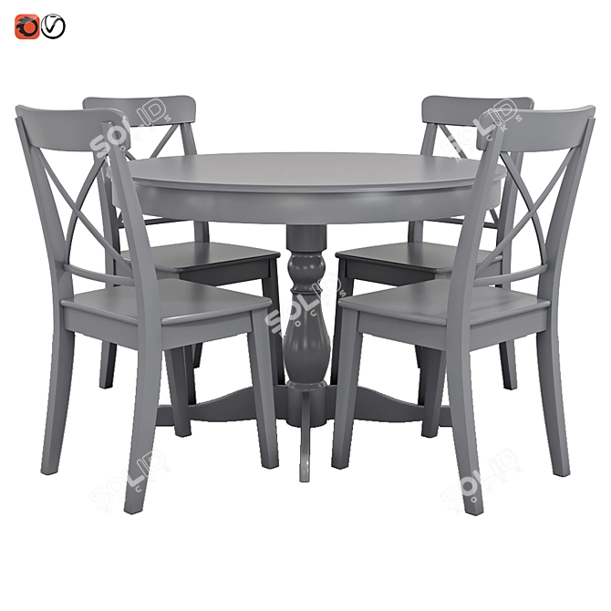 Modern Grey Table and Chair Set 3D model image 1