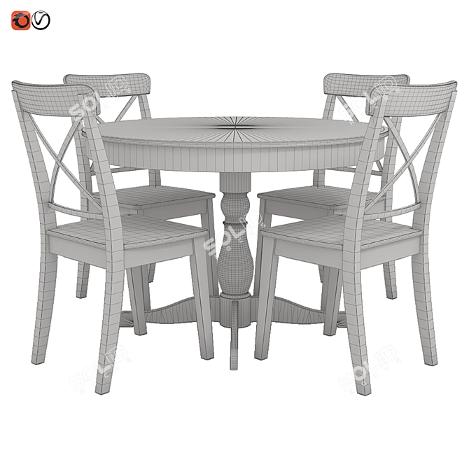 Modern Grey Table and Chair Set 3D model image 3