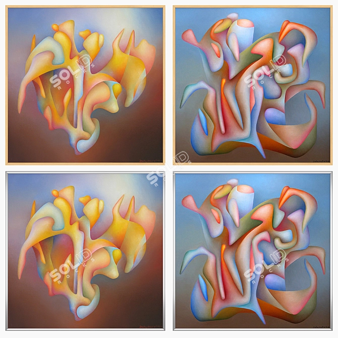 Modern Art Set: 2 Paintings, 4 Frame Options 3D model image 3