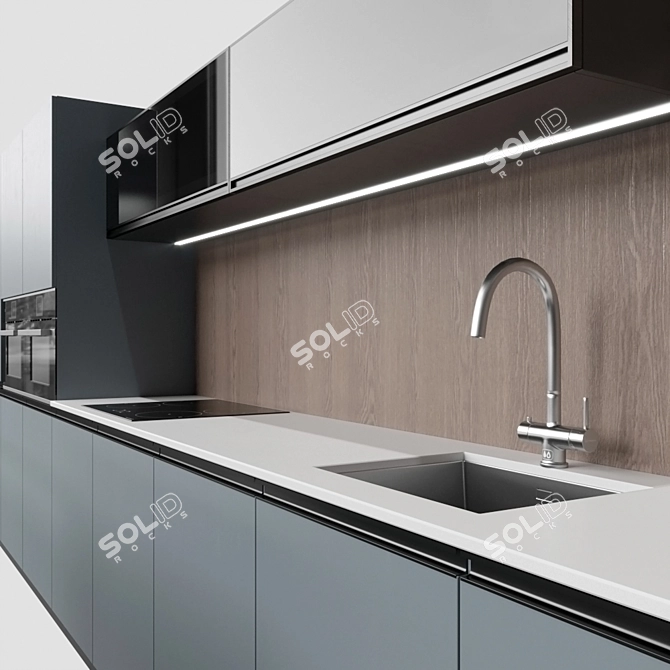 Blue Kitchen Set: Omoikiri Mixer, Kuppersbusch Oven & Microwave 3D model image 2