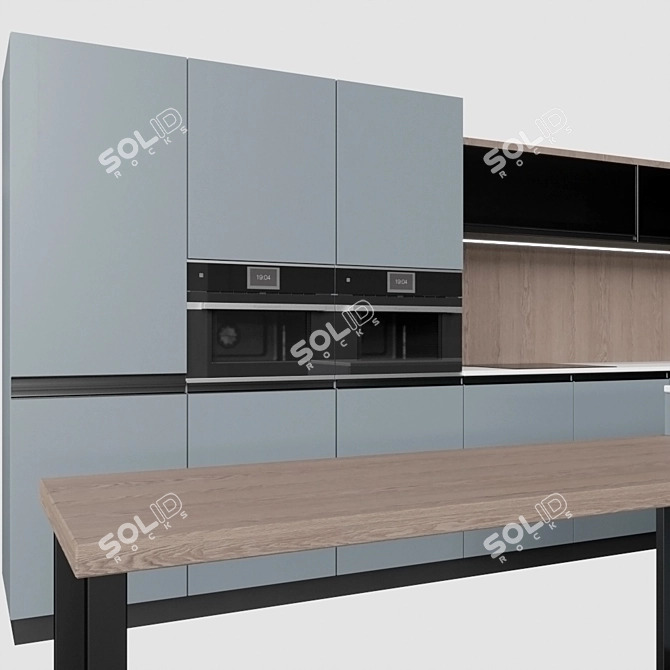 Blue Kitchen Set: Omoikiri Mixer, Kuppersbusch Oven & Microwave 3D model image 4