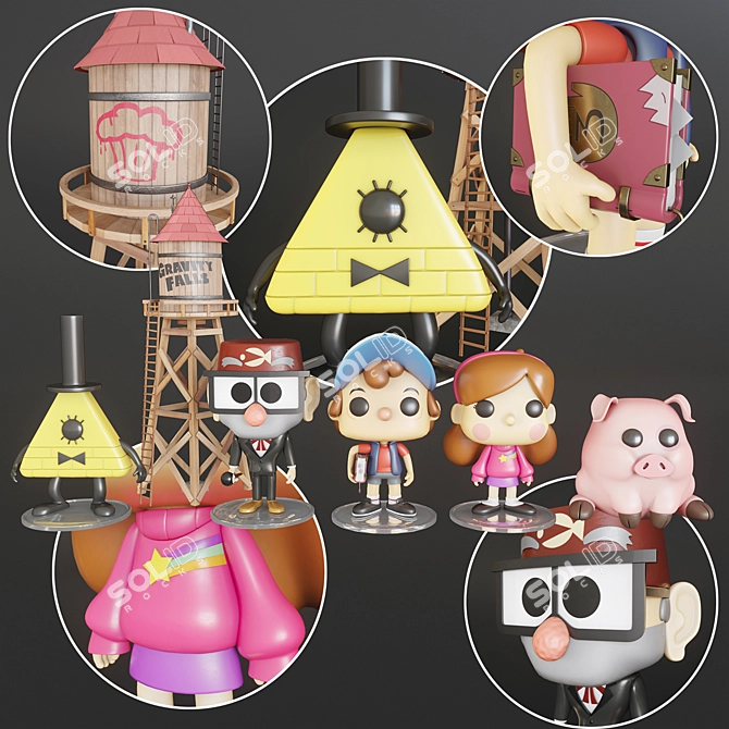Gravity Falls Pop Set - Collectible Decoratives 3D model image 2