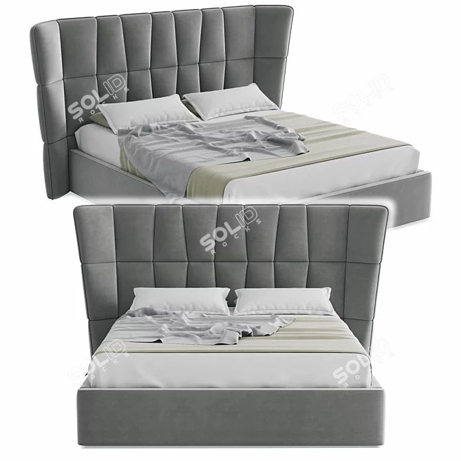 Modern Gray Bed with UV Mapping 3D model image 2