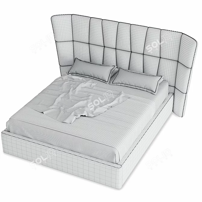 Modern Gray Bed with UV Mapping 3D model image 3