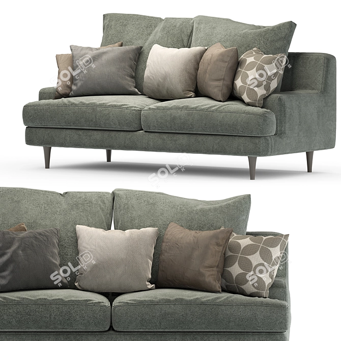 Elegant Green Velvet Sofa 3D model image 2
