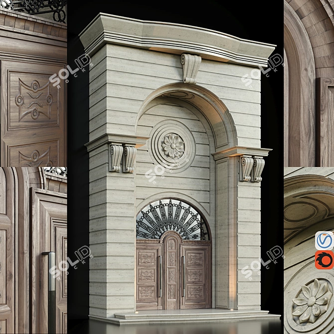Luxury Stone Facade and Wood Door 3D model image 1
