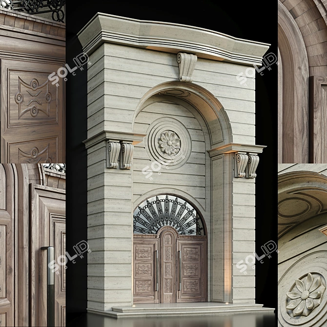 Luxury Stone Facade and Wood Door 3D model image 6